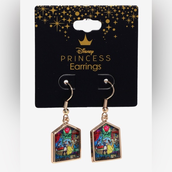 Disney Jewelry - Disney Beauty And The Beast Stained Glass Drop Earrings